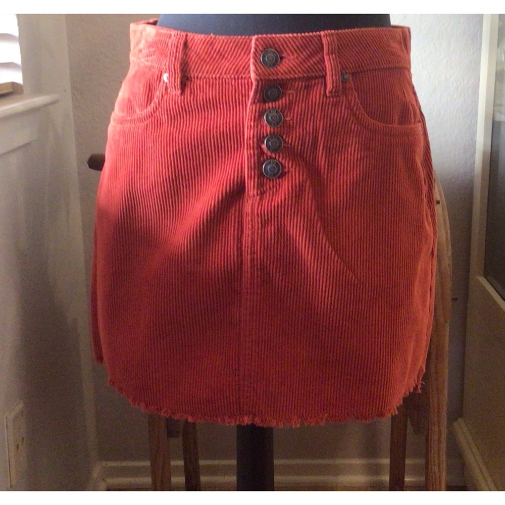 RSQ Corduroy Skirt With Front Buttons Dark Orange